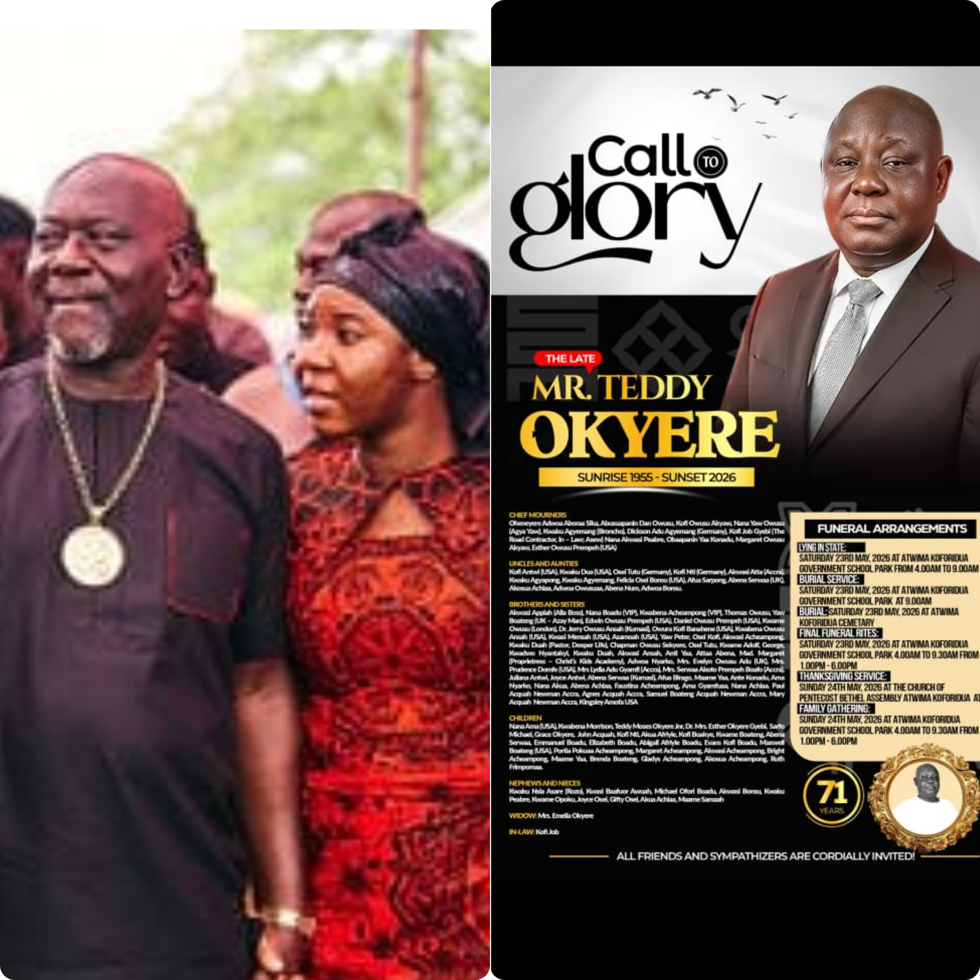 Top Dignitaries to Gather in Atwima Koforidua for Final Rites of Mr. Teddy Moses Okyere This Saturday